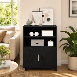 Black Oak Filing Cabinet with Wheel and Shelf for Home