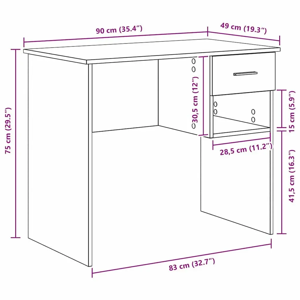 White Writing Desk with Drawer Engineered Wood Office Study Furniture Storage
