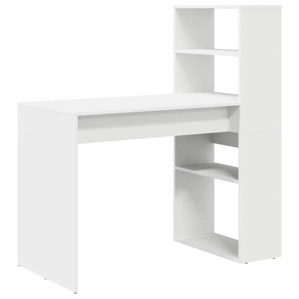 White Study Desk with Integrated Shelves 113x54x120cm