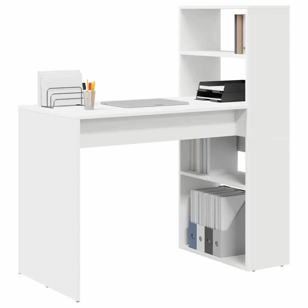 White Study Desk with Integrated Shelves 113x54x120cm
