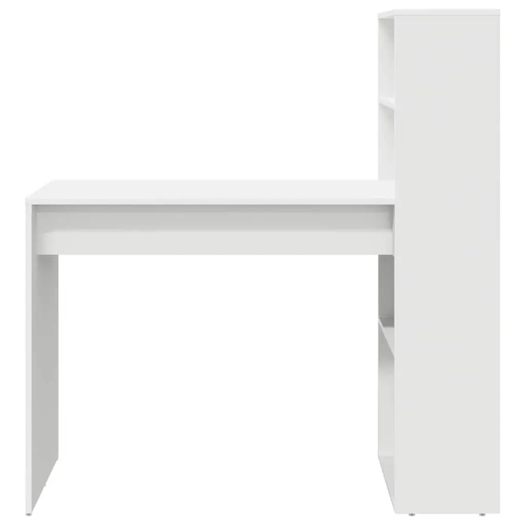 White Study Desk with Integrated Shelves 113x54x120cm
