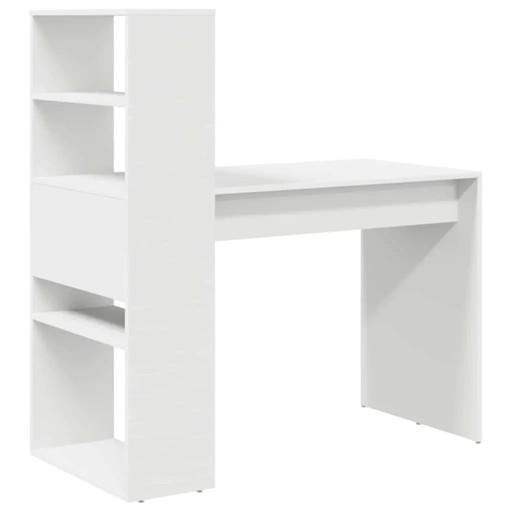 White Study Desk with Integrated Shelves 113x54x120cm