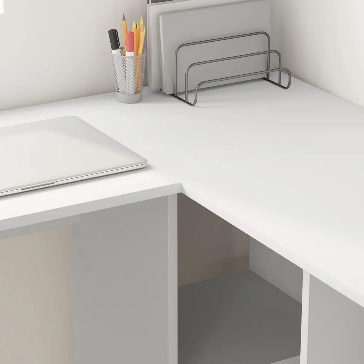 White Corner Desk with Shelves Home Office Study Computer Workspace 142x102x73cm