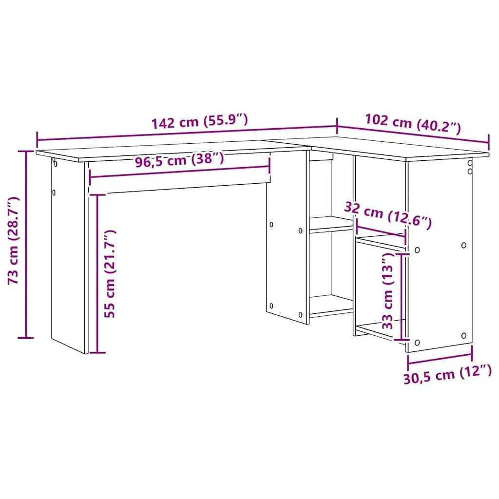 White Corner Desk with Shelves Home Office Study Computer Workspace 142x102x73cm