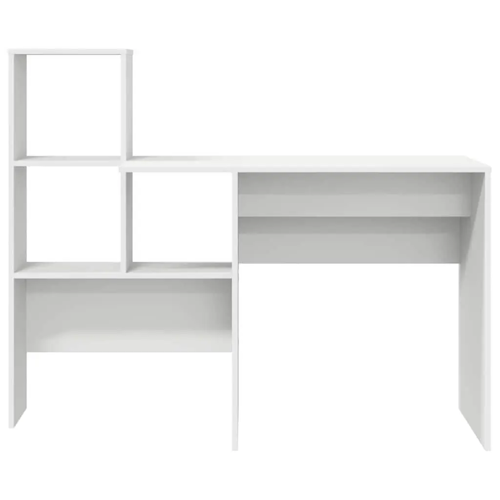 White Engineered Wood Desk with Integrated Storage Shelves