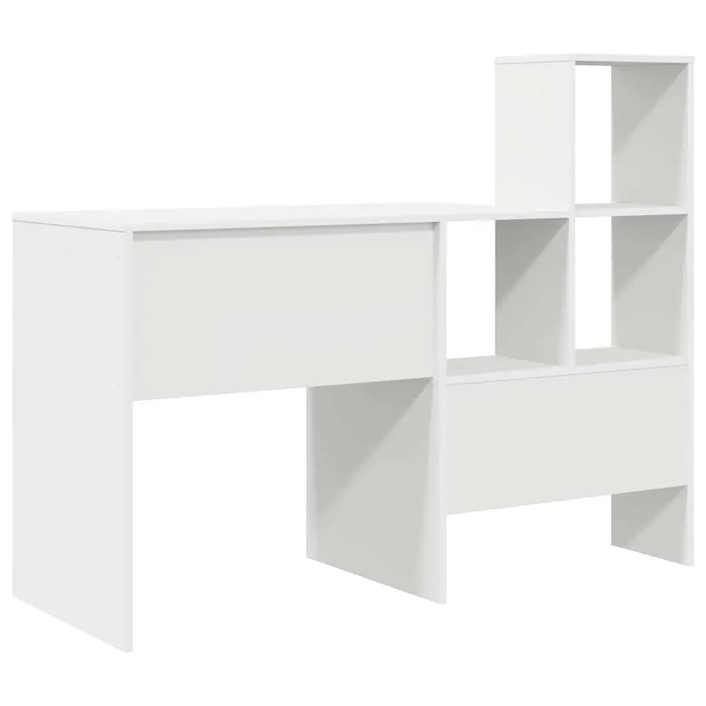 White Engineered Wood Desk with Integrated Storage Shelves