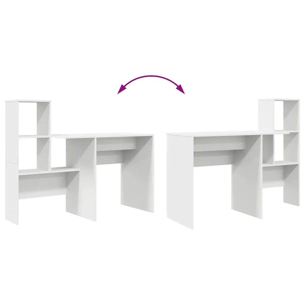 White Engineered Wood Desk with Integrated Storage Shelves