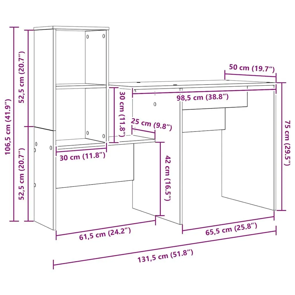 White Engineered Wood Desk with Integrated Storage Shelves