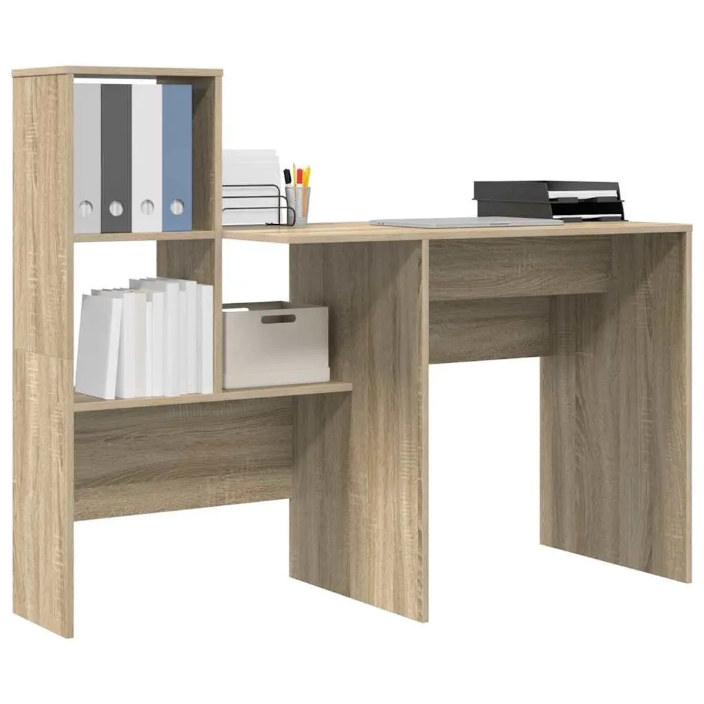 Brown Sonoma Oak Engineered Wood Desk with Storage