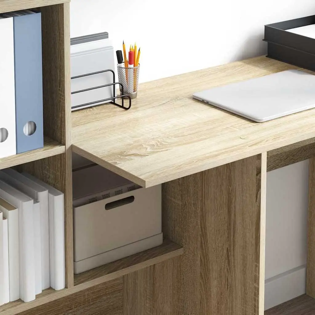 Brown Sonoma Oak Engineered Wood Desk with Storage