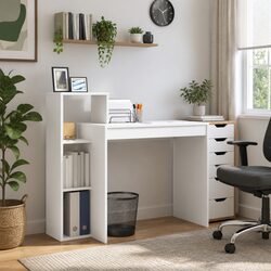 Stylish White Desk with Integrated Shelf for Home Office