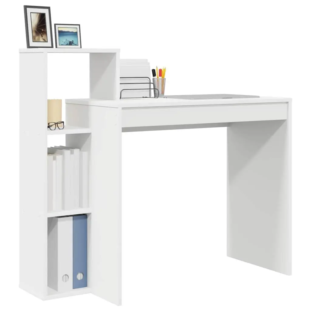 White Desk with Integrated Shelf for Home Office