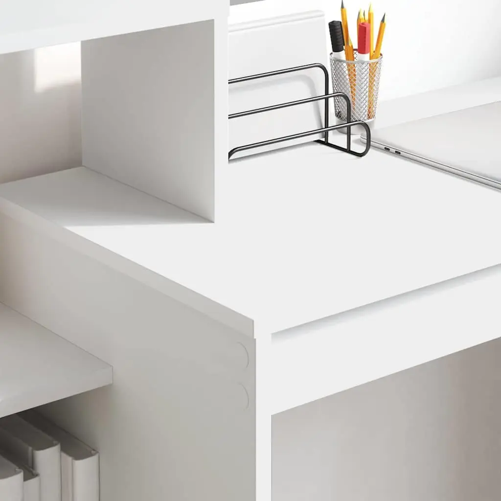 White Desk with Integrated Shelf for Home Office