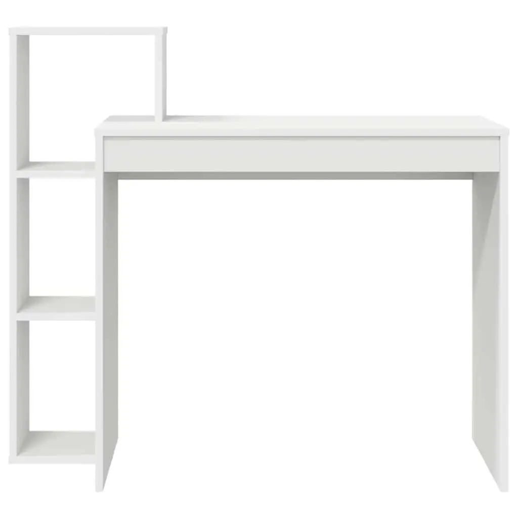 White Desk with Integrated Shelf for Home Office