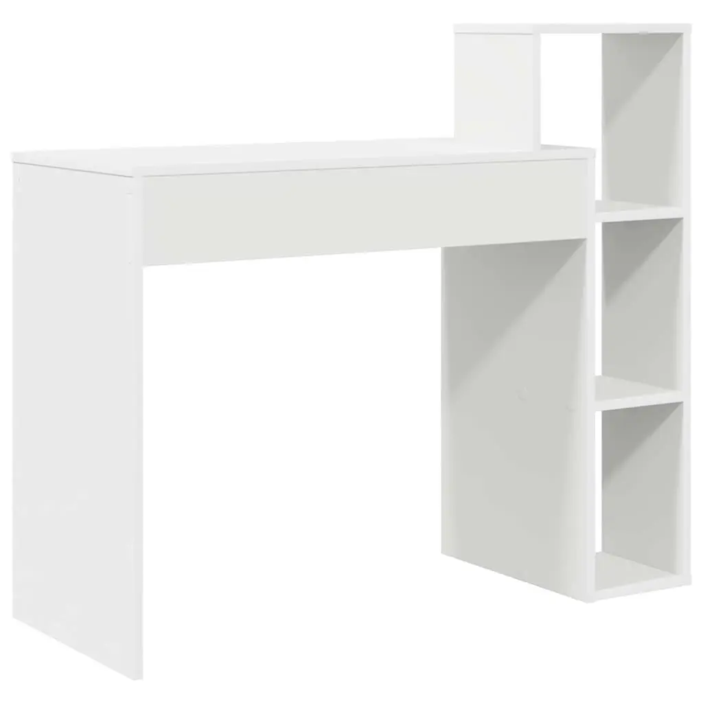White Desk with Integrated Shelf for Home Office