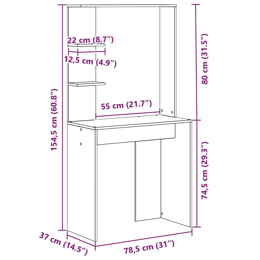 White Writing Desk with Integrated Shelves