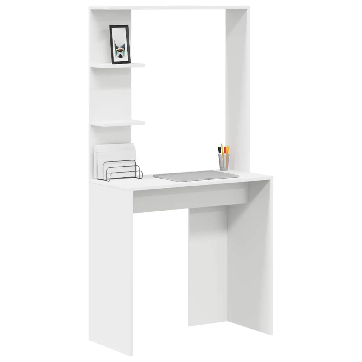 White Writing Desk with Integrated Shelves