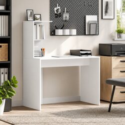 White Computer Desk with Built-in Shelves for Home Office