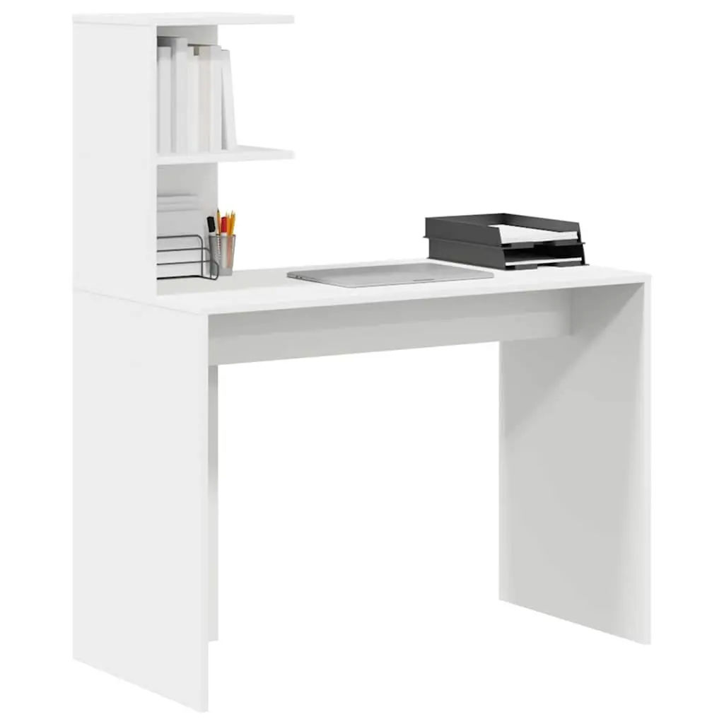 White Computer Desk with Built-in Shelves Storage Office Workstation Study Table