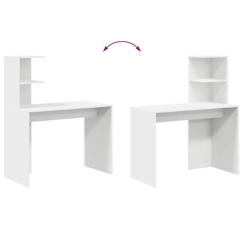 White Computer Desk with Built-in Shelves Storage Office Workstation Study Table