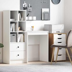 White Writing Desk Compact Home Office Study Computer Table Engineered Wood