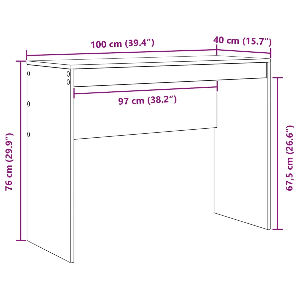 White Writing Desk for Home and Office 100x40x76cm