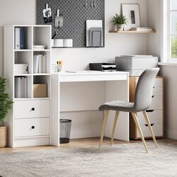 Compact White Writing Desk for Home Office and Study