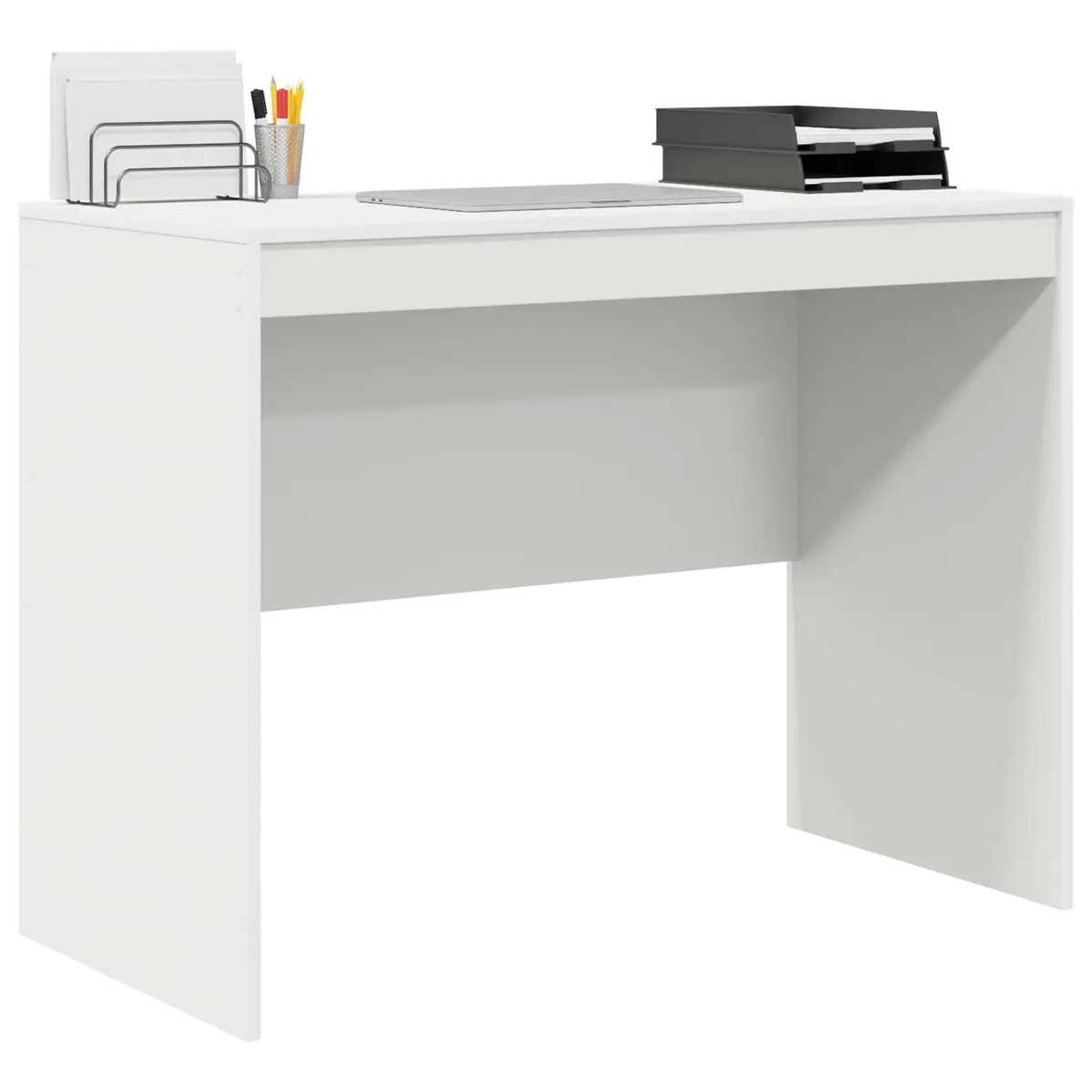 White Writing Desk Compact Office Home Study Engineered Wood Modern Minimalist