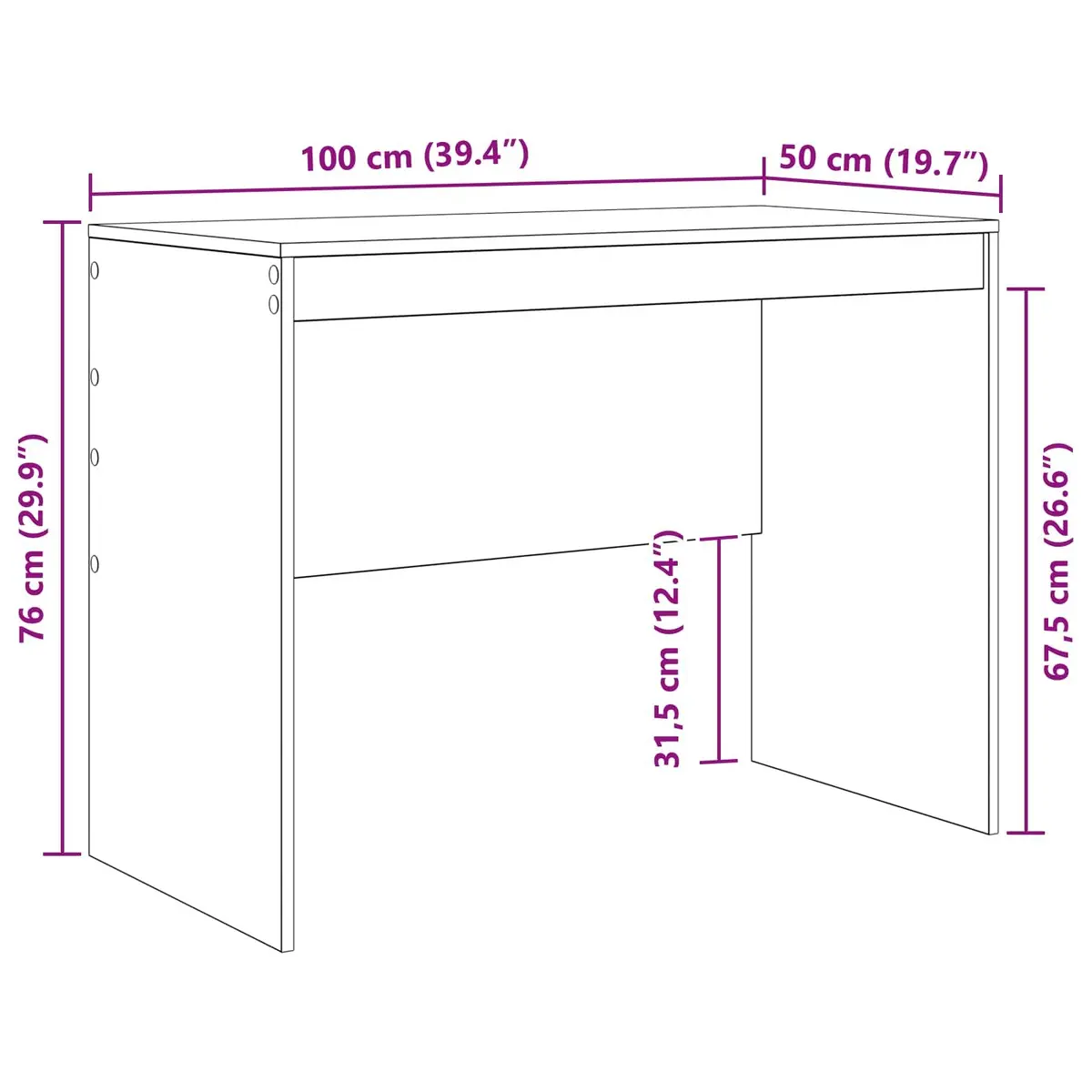 White Writing Desk Compact Office Home Study Engineered Wood Modern Minimalist
