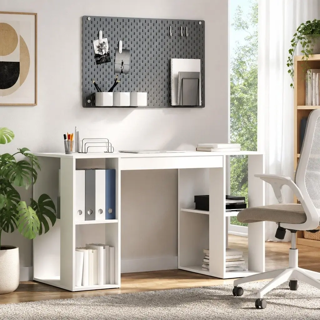 White Desk with Shelf for Home Office 130 x 50.5 x 75 cm