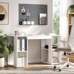 White Desk with Shelf for Home Office 130 x 50.5 x 75 cm