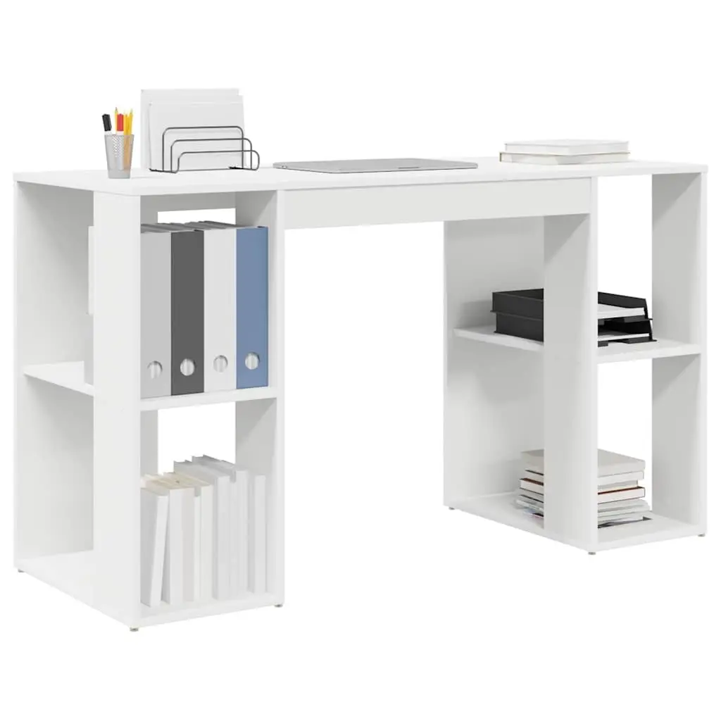Desk with Shelf White 130 x 50.5 x 75 cm Engineered Wood Storage Office Computer Workspace