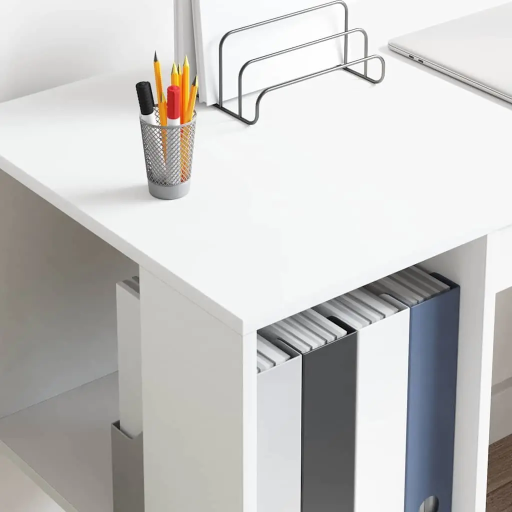 Desk with Shelf White 130 x 50.5 x 75 cm Engineered Wood Storage Office Computer Workspace