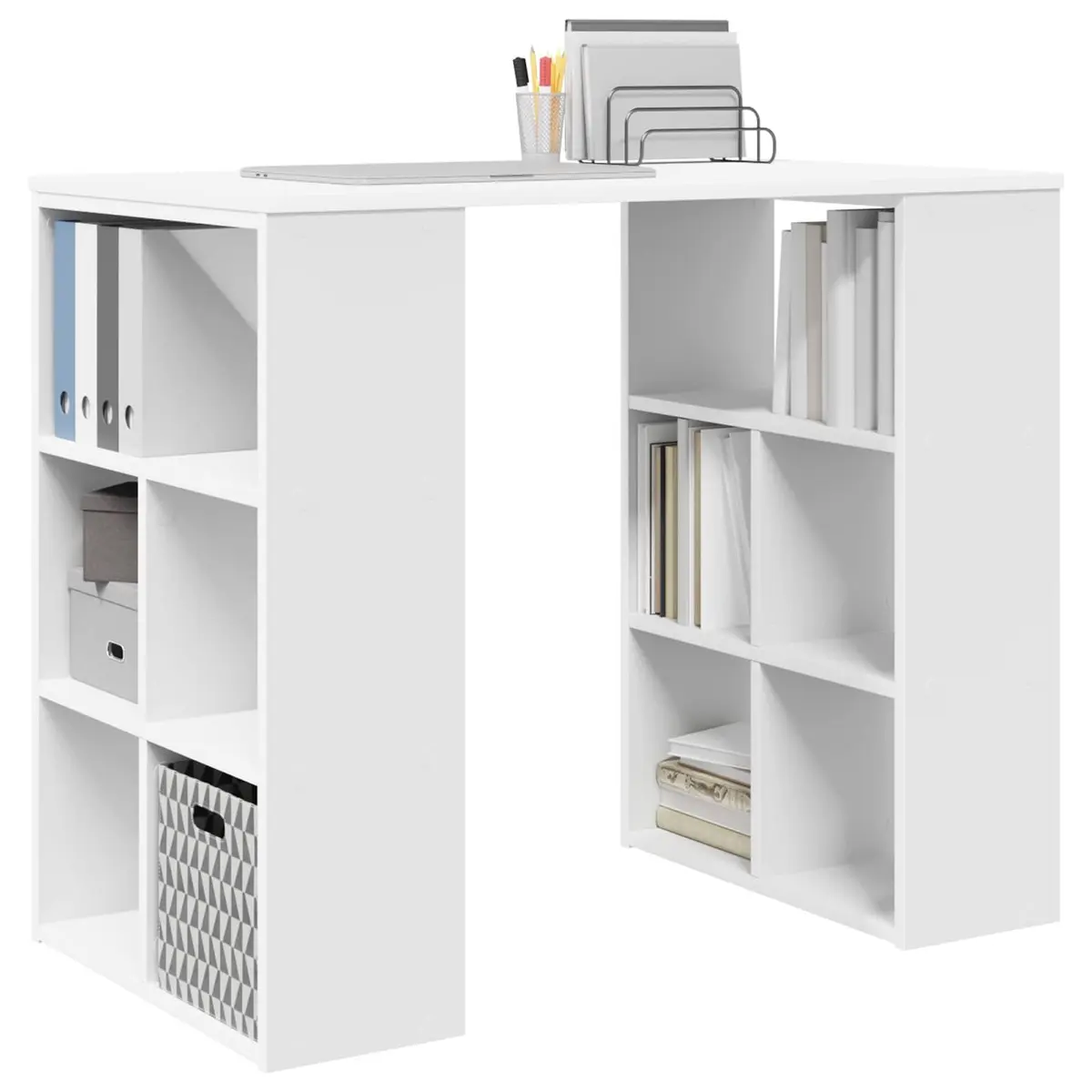 White Writing Desk with Shelves for Home Office