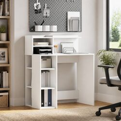 Inviting White Desk with Shelf for Home Office