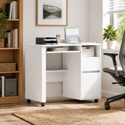 Mobile White Computer Desk for Home Office