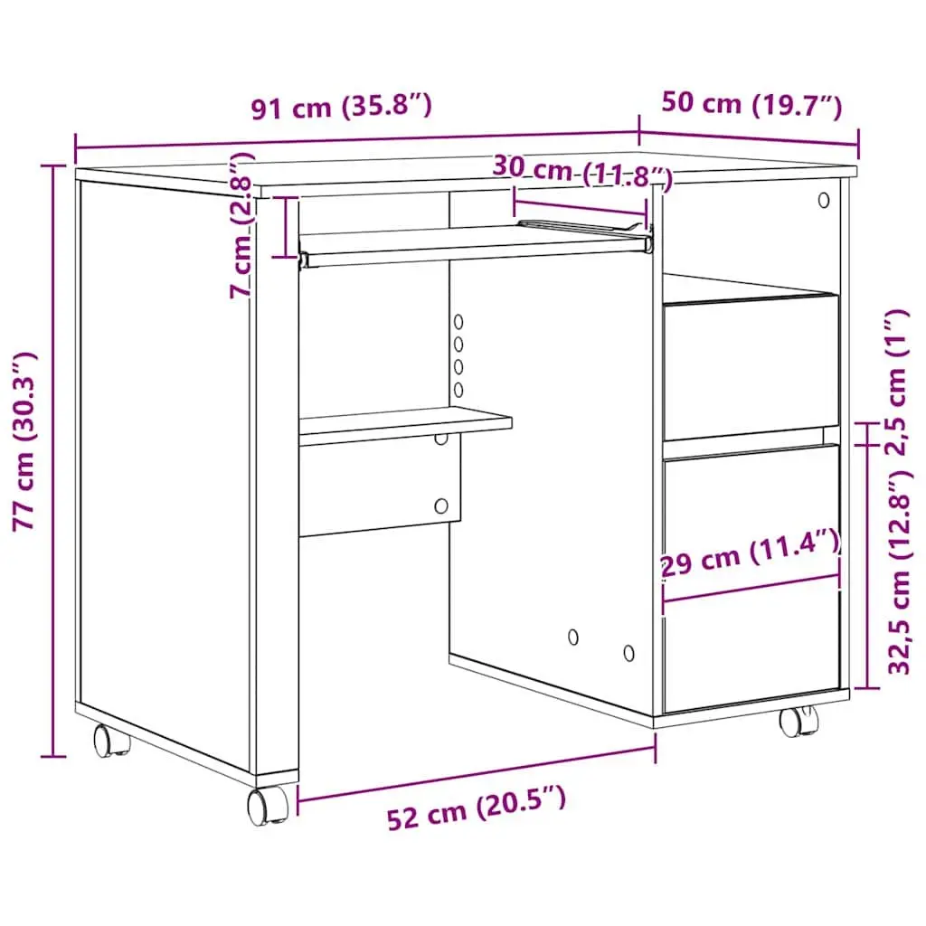 Mobile White Computer Desk for Home Office