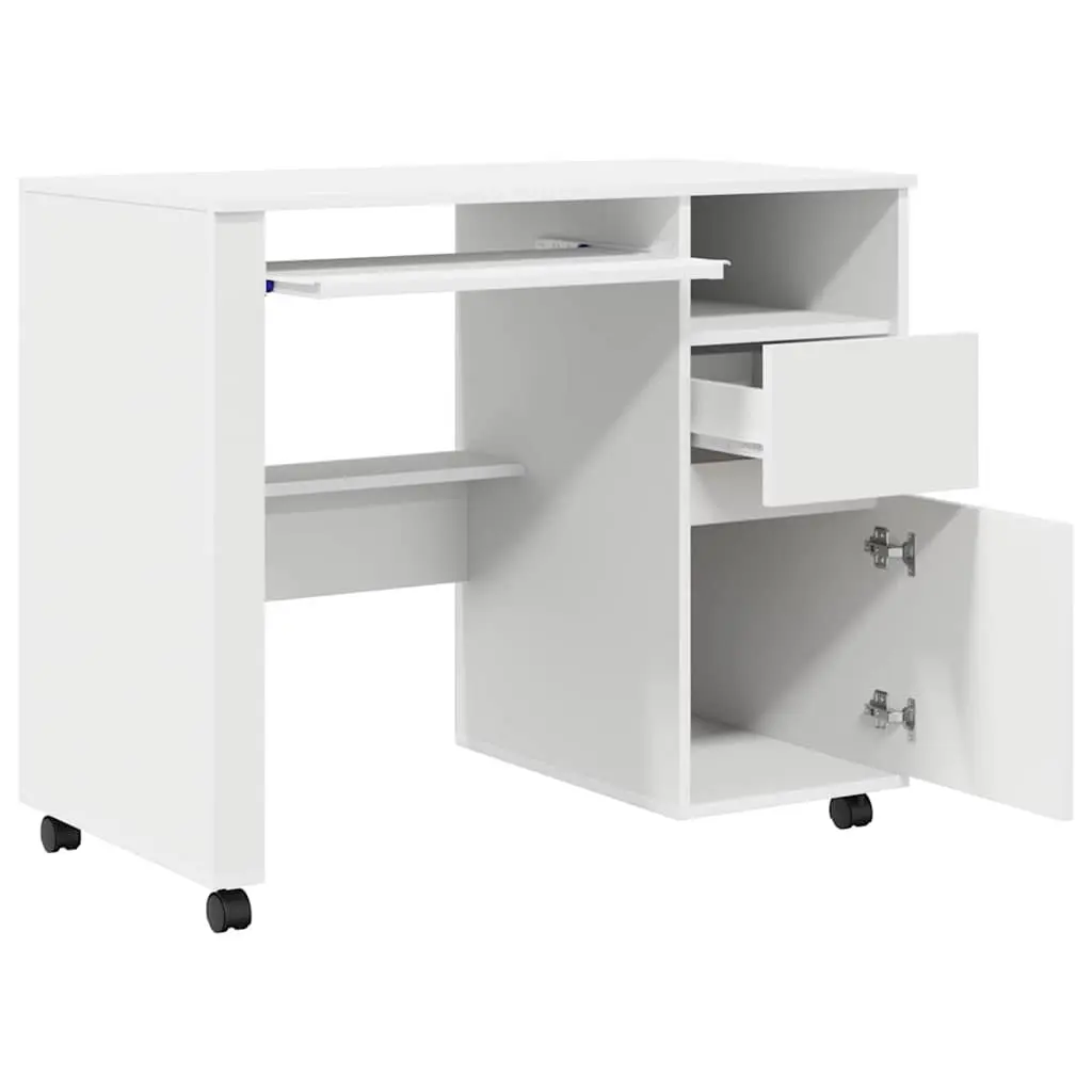 Mobile White Computer Desk for Home Office