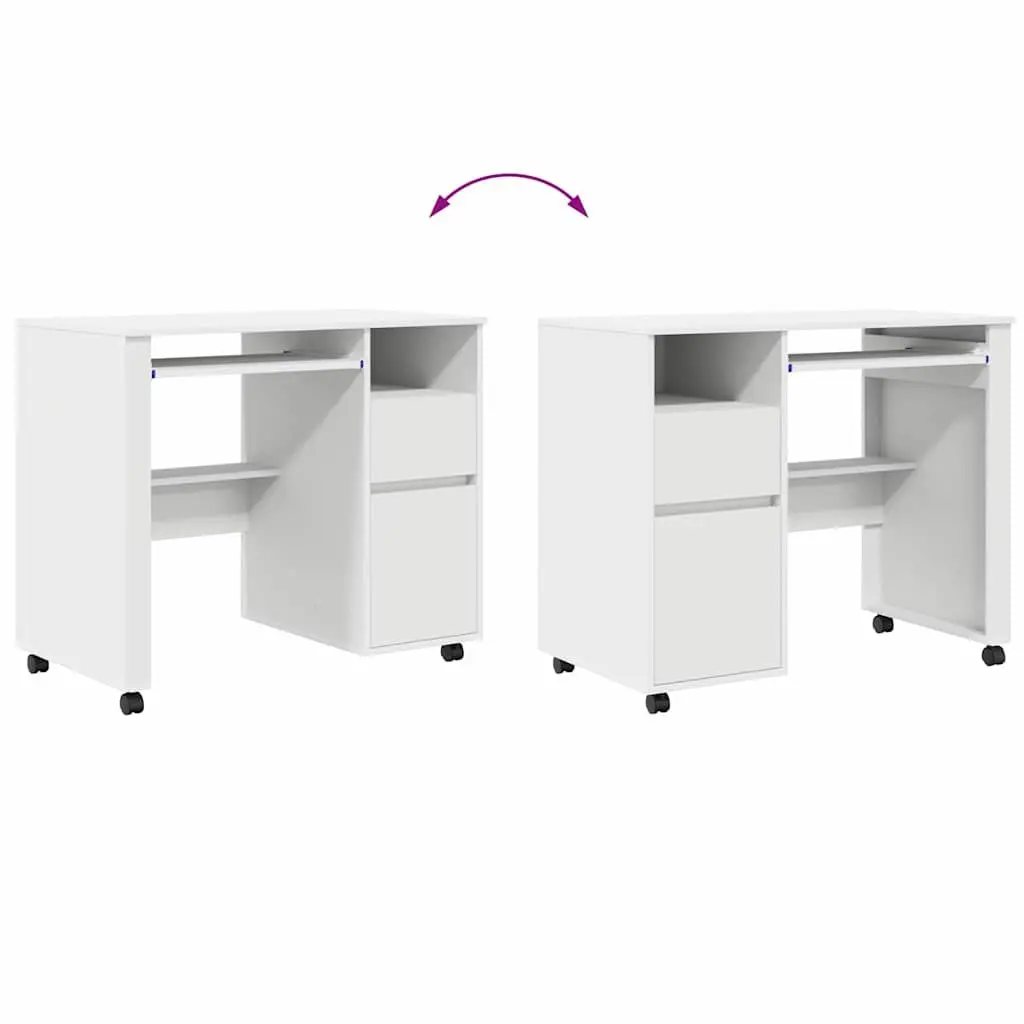 Mobile White Computer Desk for Home Office