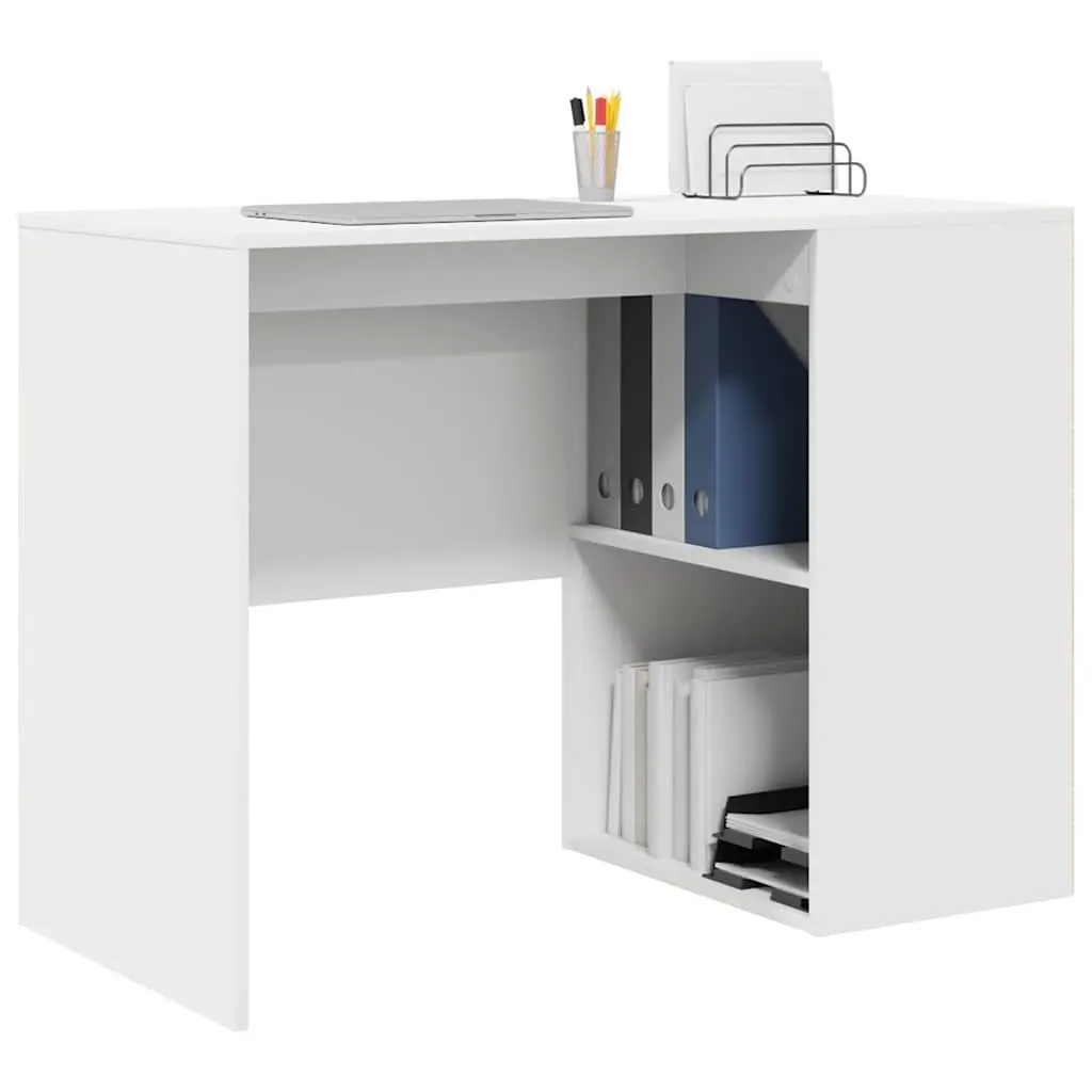 Office Desk White Rectangular 102x50x75cm Engineered Wood with Shelves