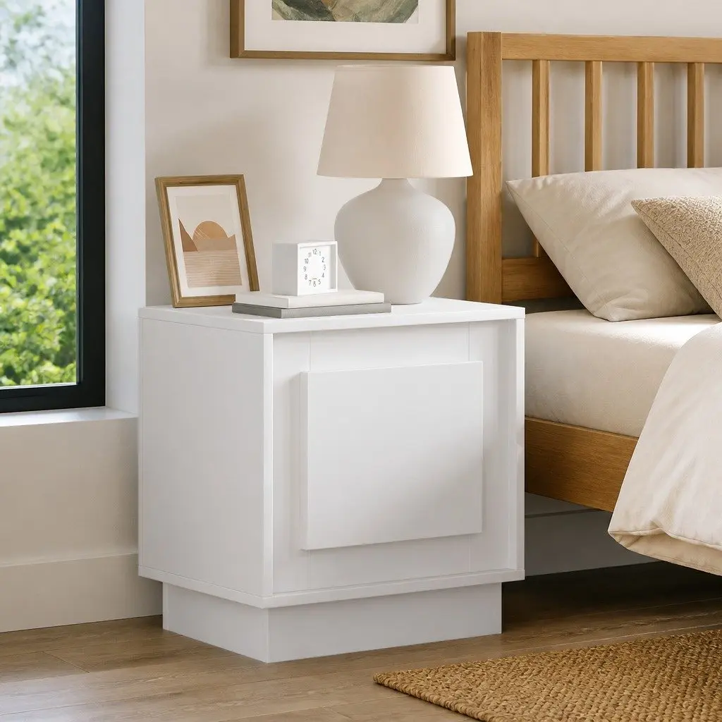 White Modern Rustic Nightstand with USB Charging