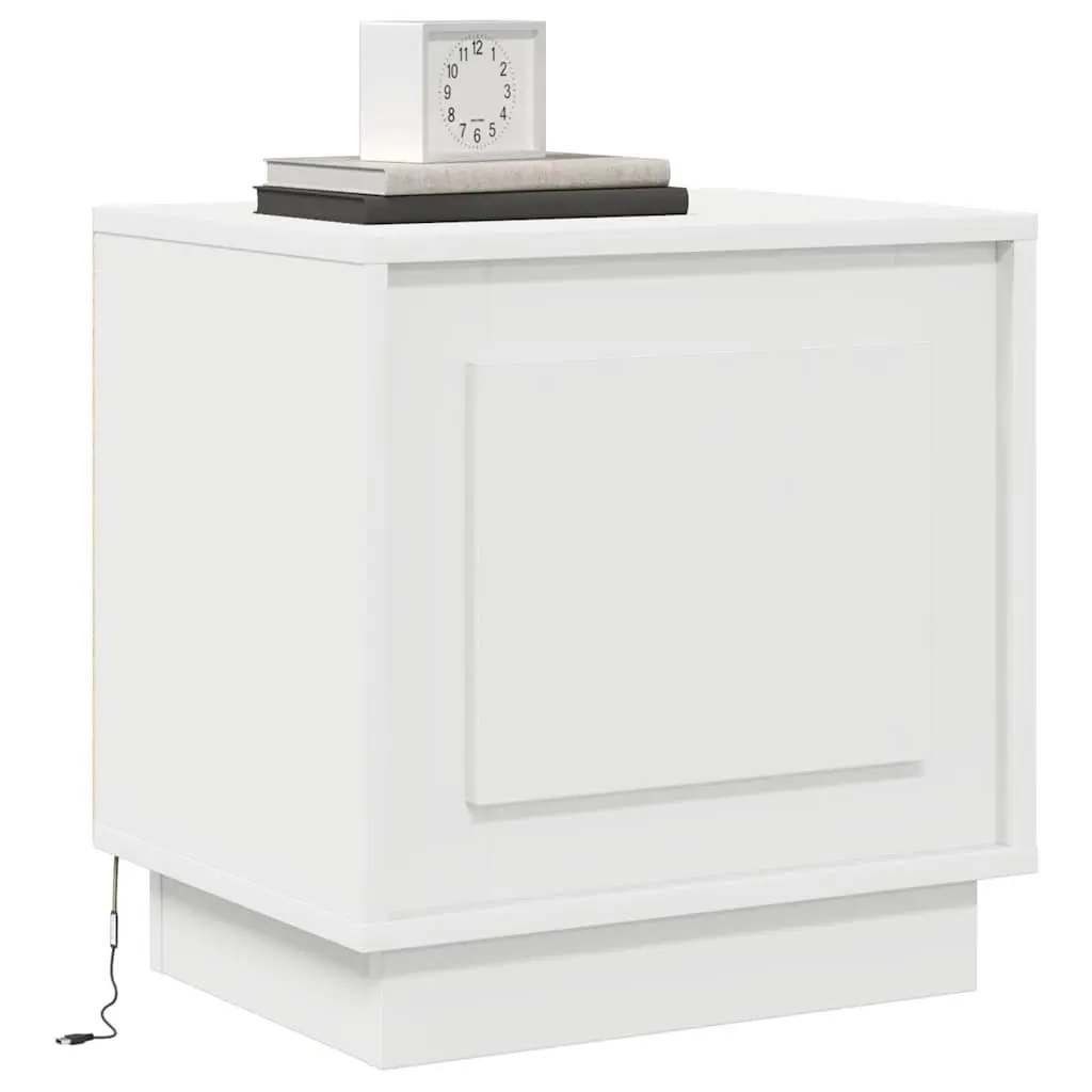 White Modern Rustic Nightstand with USB Charging