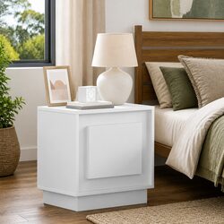 Rustic White Bedside Cabinet Set with USB and LED