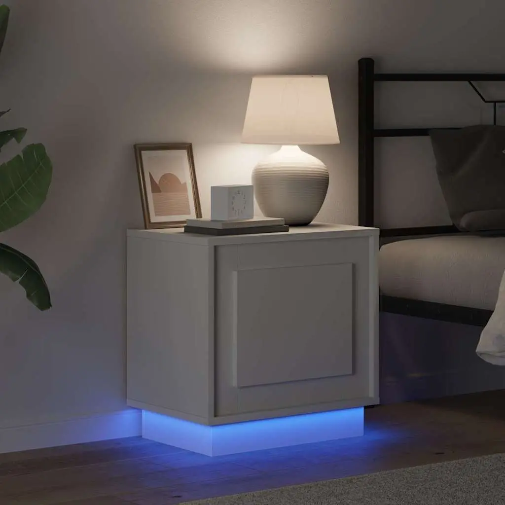 Bedside Cabinet 2 pcs White Engineered Wood Nightstand Table LED USB Storage