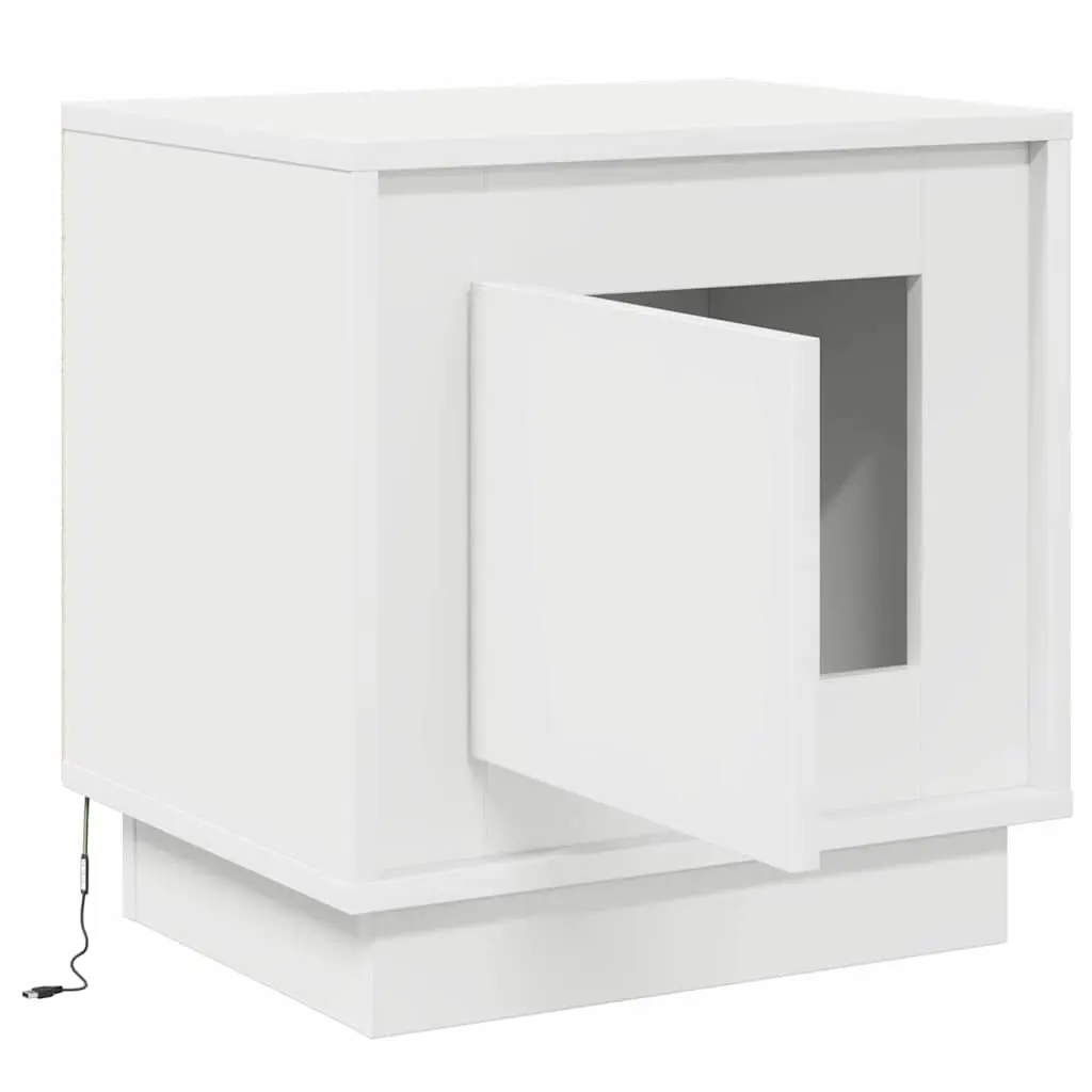 Bedside Cabinet 2 pcs White Engineered Wood Nightstand Table LED USB Storage