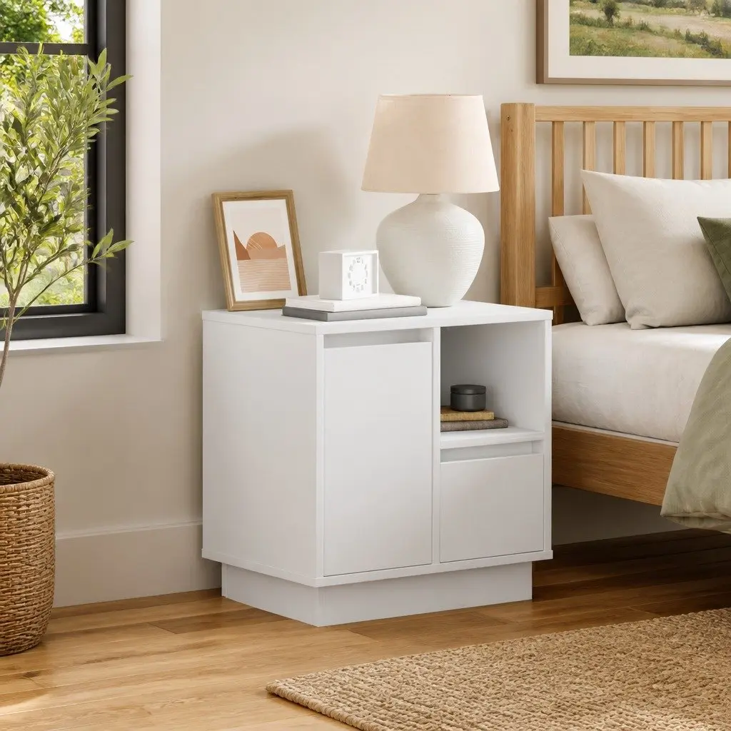 White Engineered Wood Bedside Cabinets Set of 2