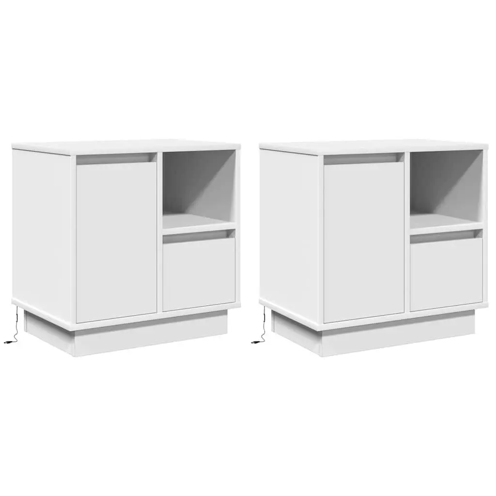 White Engineered Wood Bedside Cabinets Set of 2