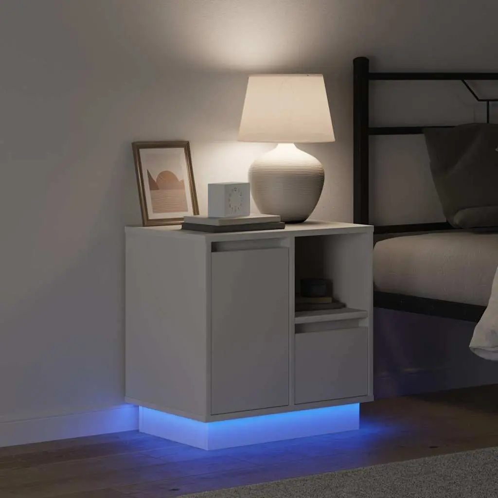 White Engineered Wood Bedside Cabinets Set of 2