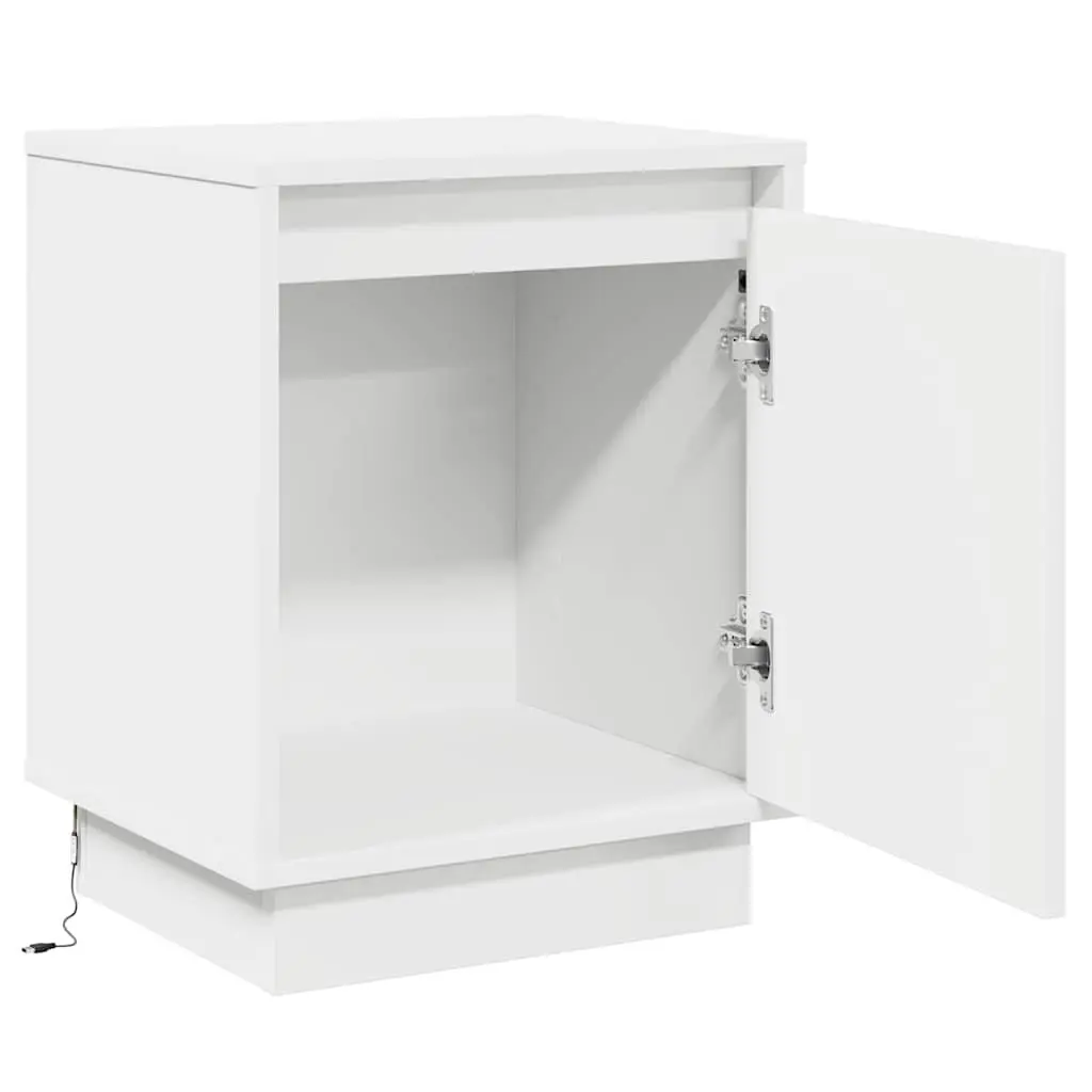 Bedside Cabinet White Engineered Wood Hinge Door USB LED Lighting 2 Piece