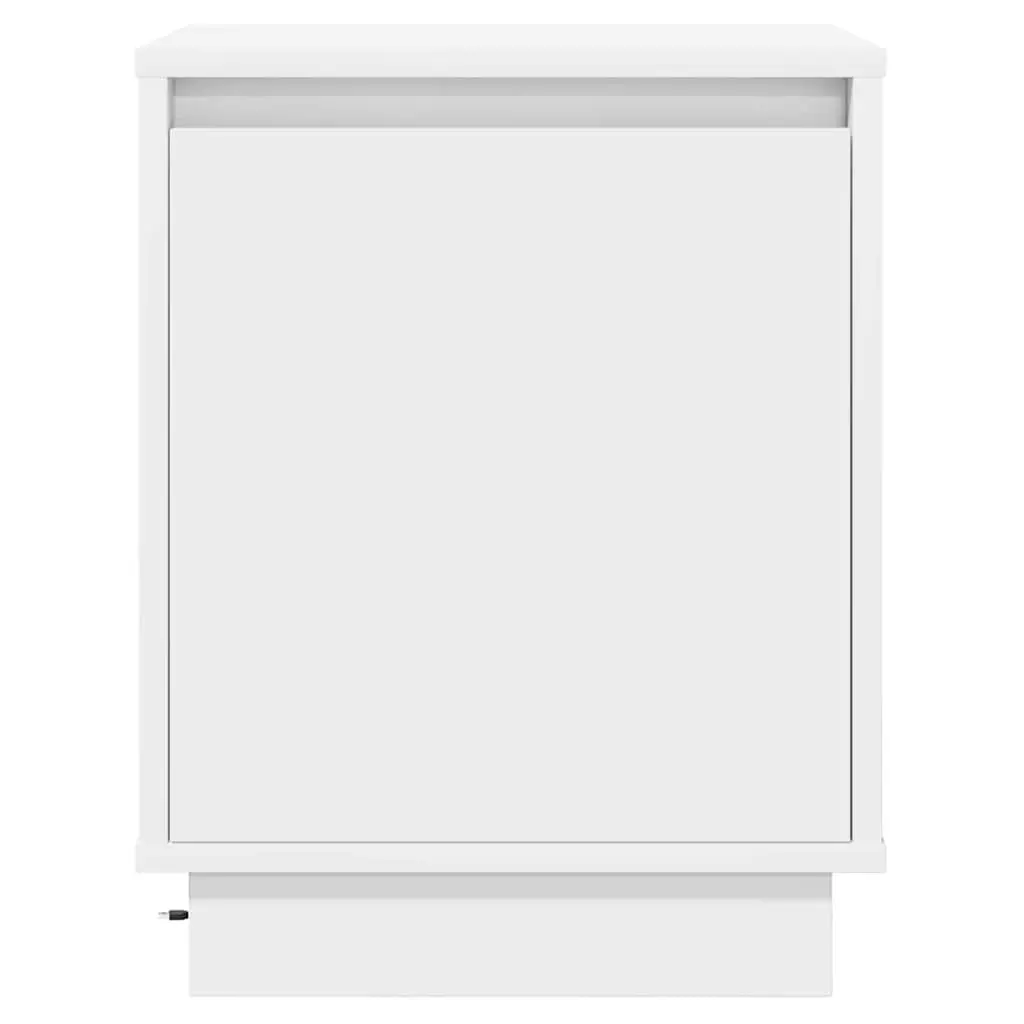 Bedside Cabinet White Engineered Wood Hinge Door USB LED Lighting 2 Piece